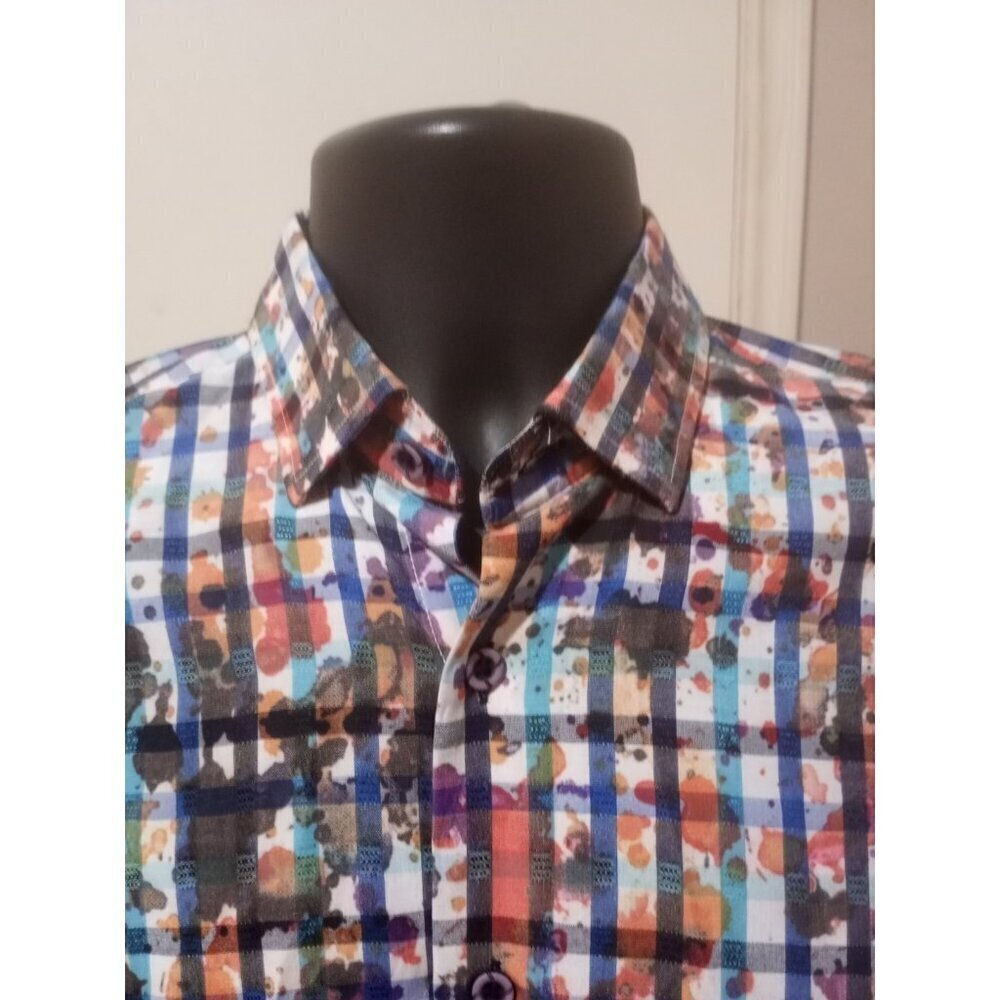 Visconti Black Colorful Splatter Abstract Checked Button Down L/S Shirt Small S - Picture 4 of 12